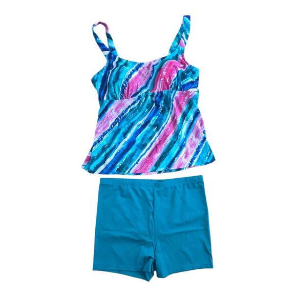 Kim Gravel x Swimsuit For All Turquoise Lightly Padded Tankini & Shorts 14 - Picture 2 of 4